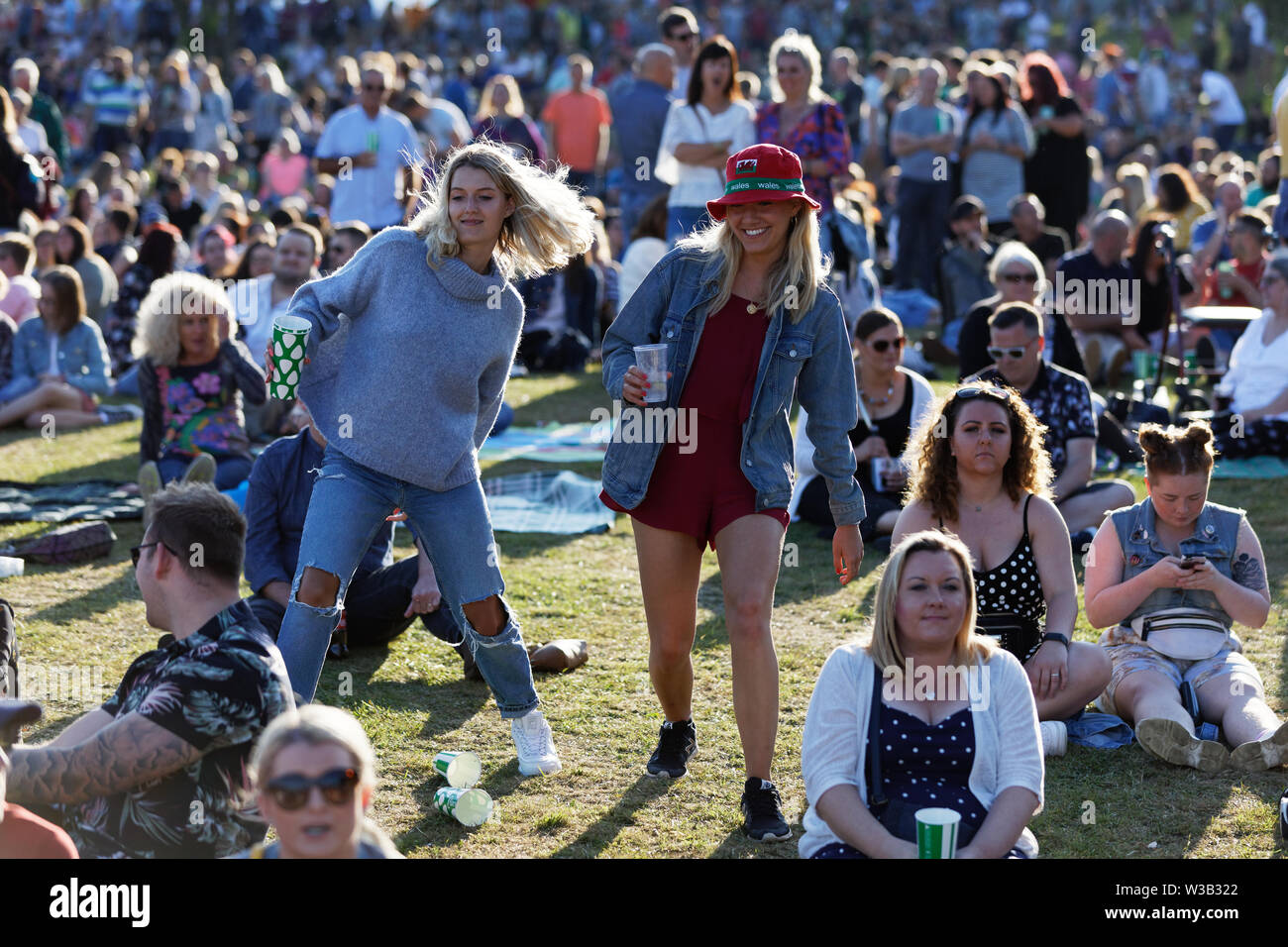 Swansea, UK. 13th July, 2019. Music fans in the crowd. Re: Stereophonics live concert at the Singleton Park in Swansea, Wales, UK. Credit: ATHENA PICTURE AGENCY LTD/Alamy Live News Stock Photo