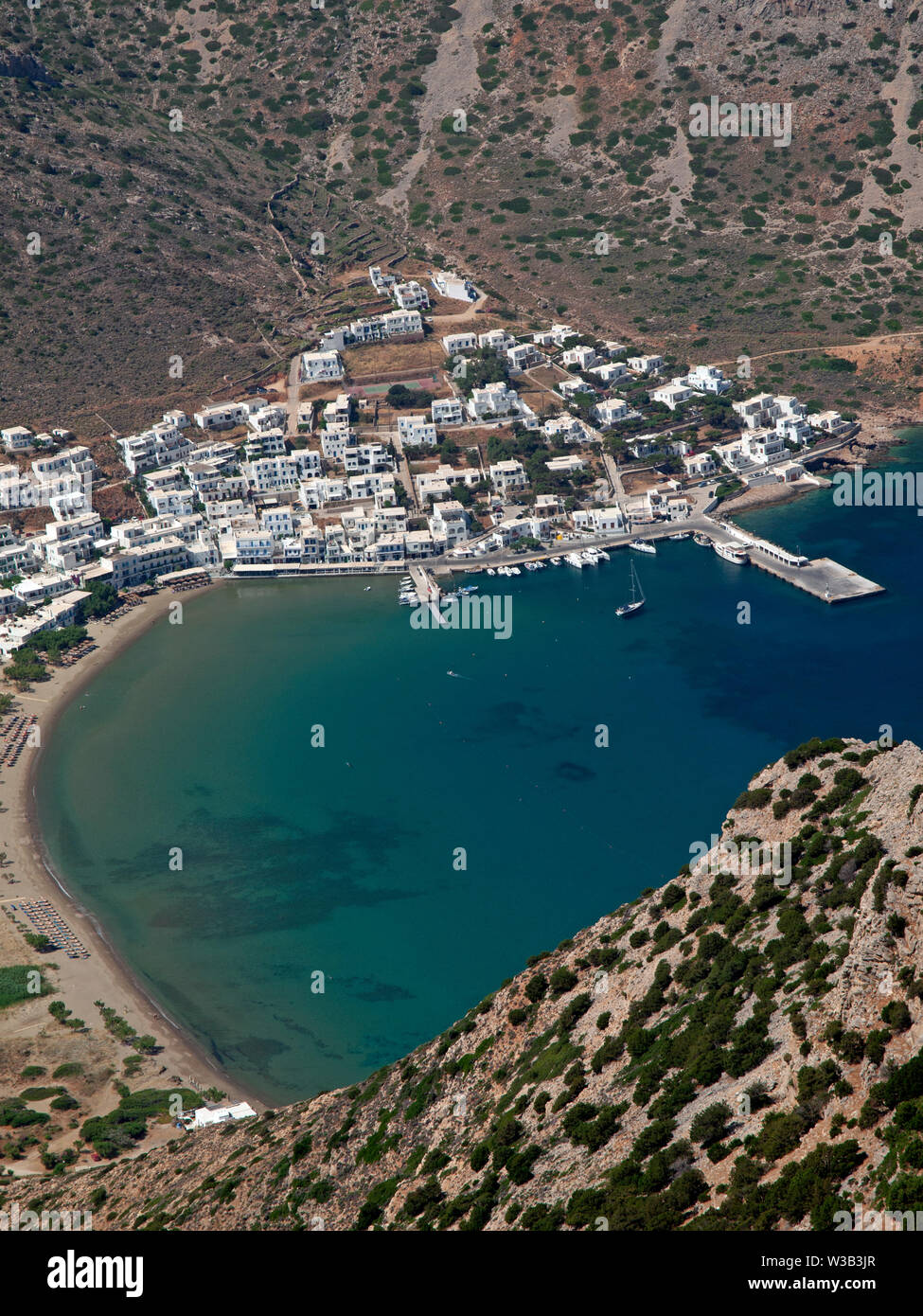 The port town of Kamares in Sifnos, as seen from a nearby mountain Stock  Photo - Alamy