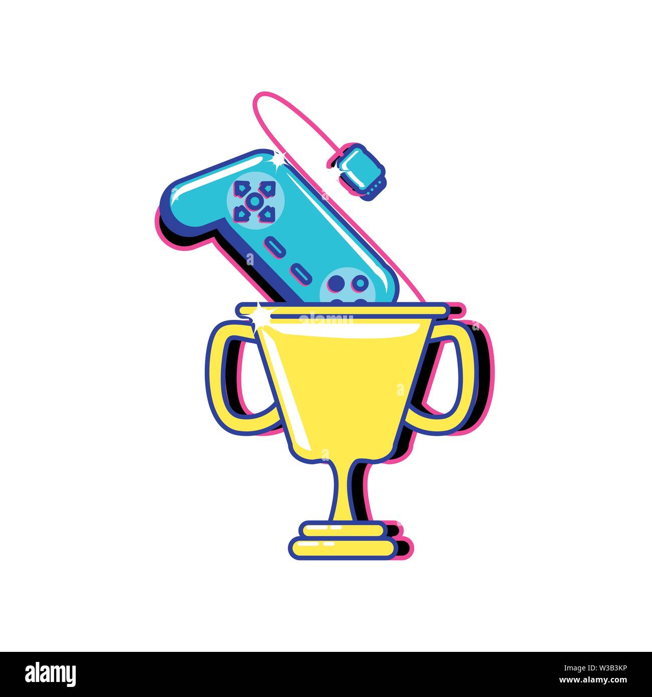 video game control retro with trophy cup vector illustration design ...