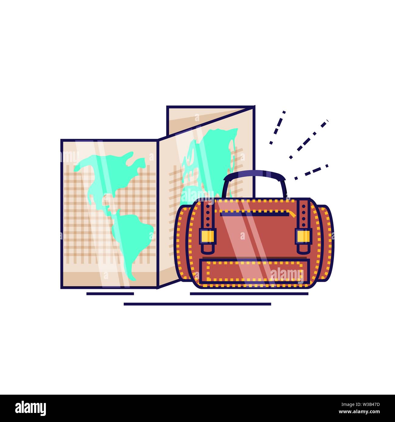 travel suitcase equipment with paper map vector illustration design ...