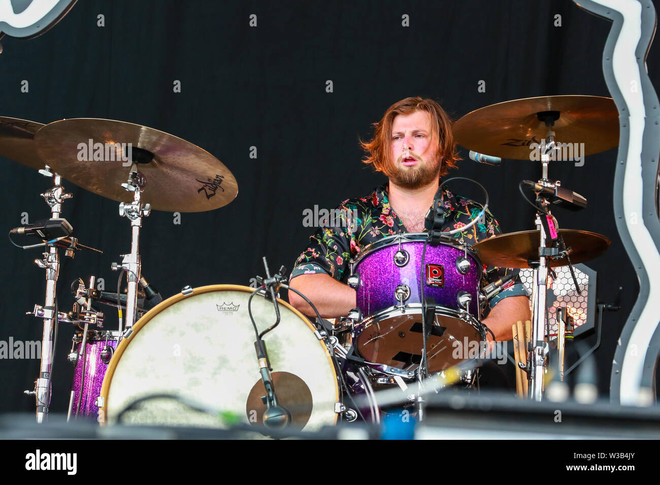 Glasgow, UK. 14th July, 2019. On the third day of the festival thousands of spectators turned out to enjoy some of the best contemporary music bands about. Images are of the members of THE AMAZONS playing on the main stage Credit: Findlay/Alamy Live News Stock Photo
