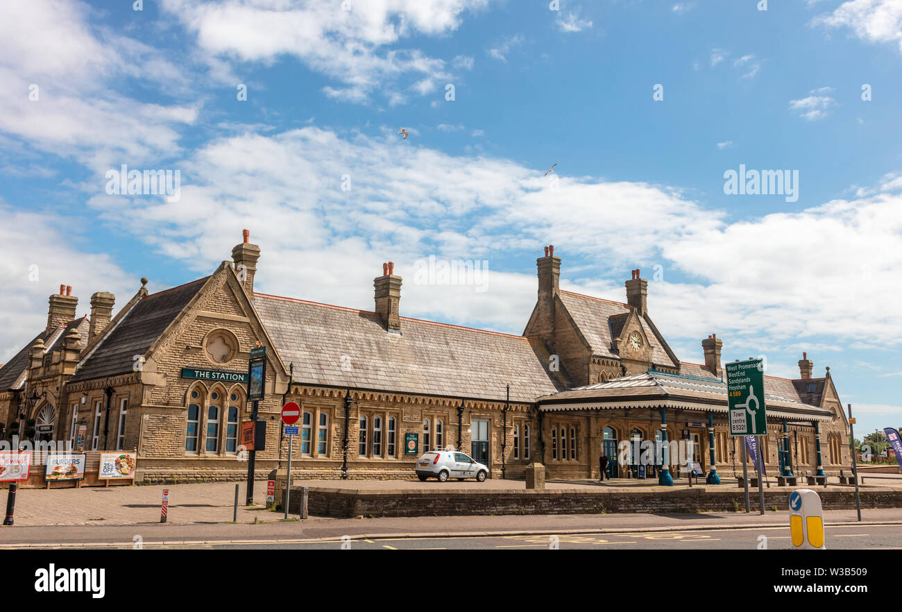 Exterior of Listed Building of the disused Promenade Station in Morecambe, Lancashire now the Platform entertainment complex. Stock Photo