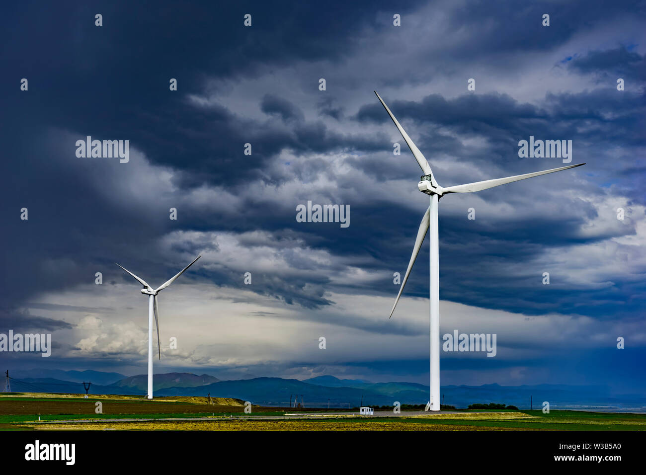 Wind Turbines in the Valleys of Georgia, May.2017 Stock Photo