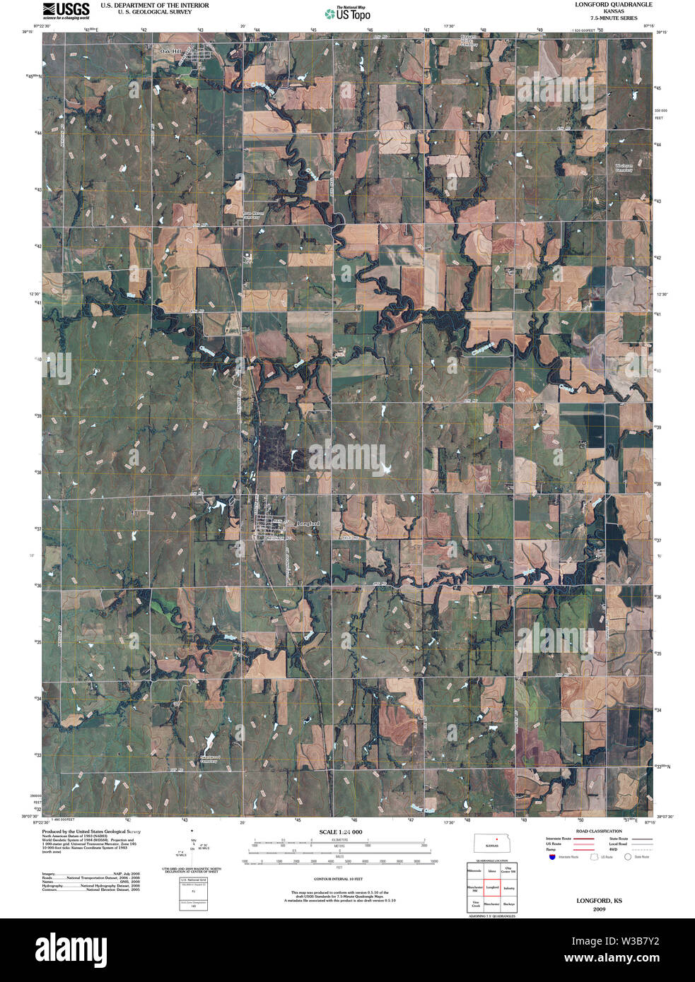 USGS TOPO Map Kansas KS Longford 20091101 TM Restoration Stock Photo