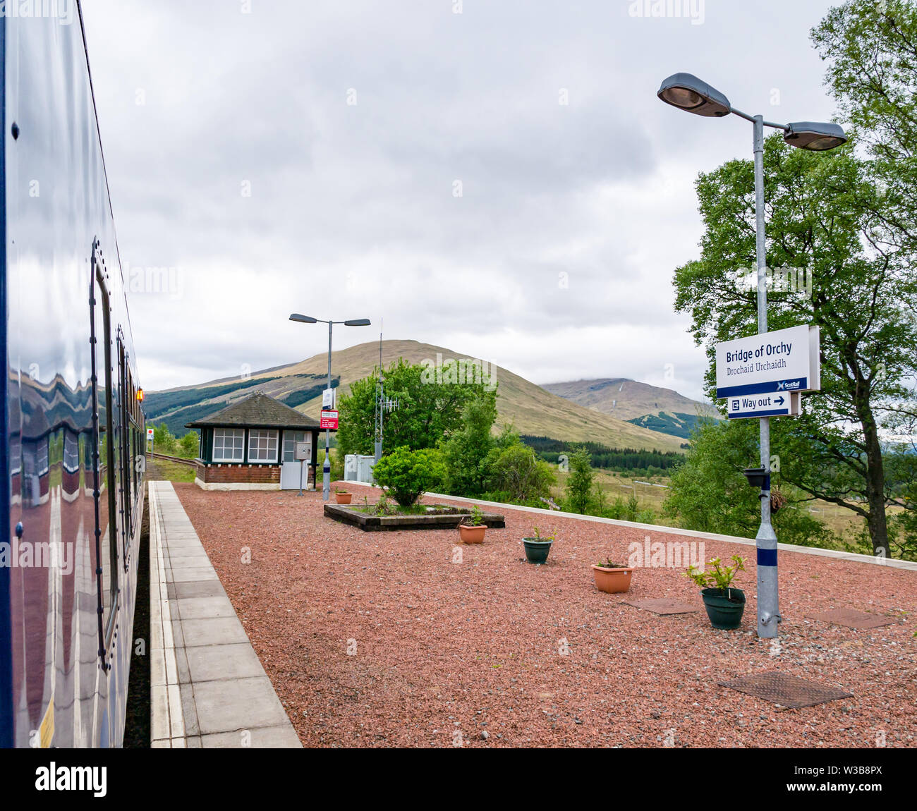 ScotRail Bridge of Orchy rural train station platform and name sign