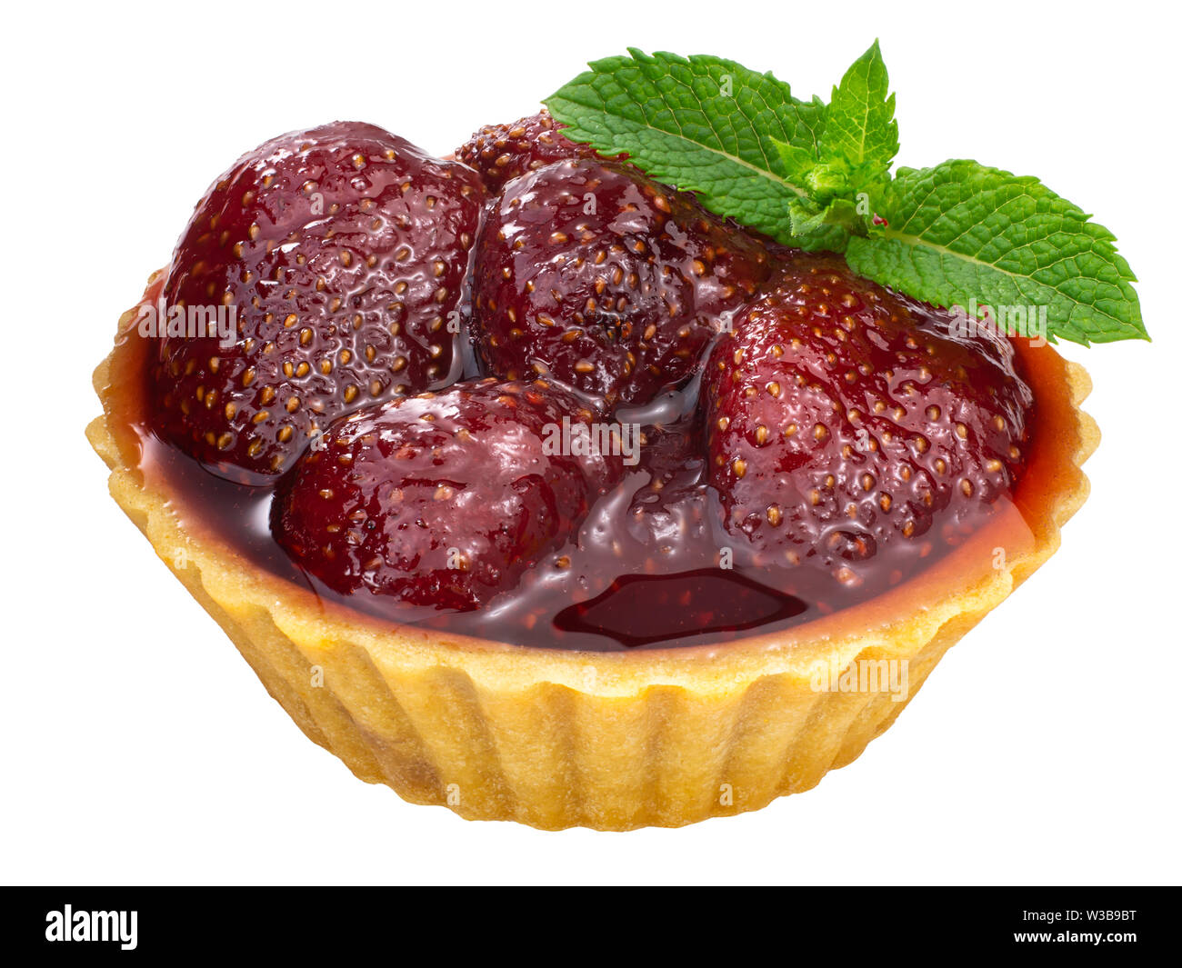 Strawberry jam tart or dessert decorated with mint leaves, isolated Stock Photo