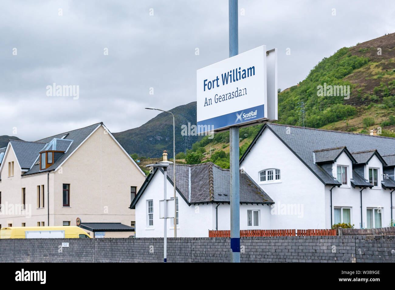 Fort William train station name sign on West Highland railway line 