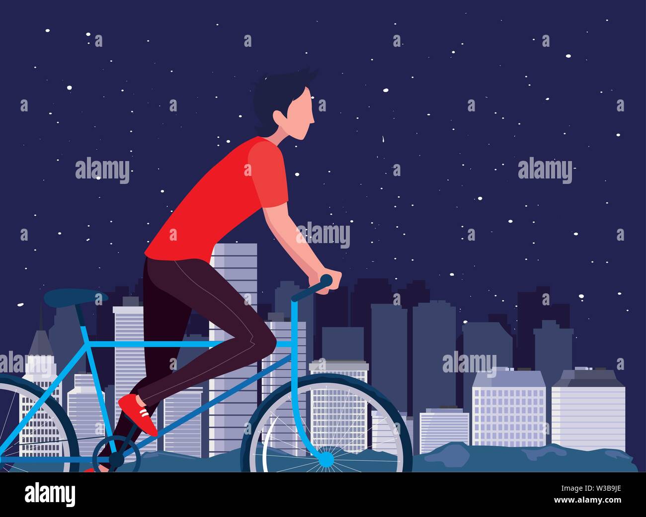 man riding bicycle activity city street vector illustration Stock ...
