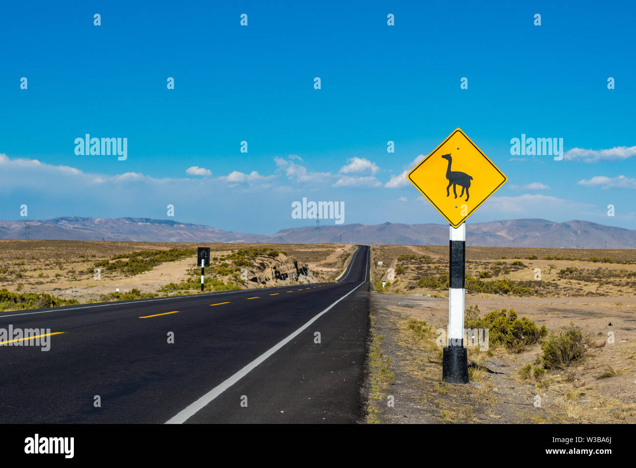 Lama Visual Sign Lama crossing road sign in Peru, South America Stock Photo - Alamy