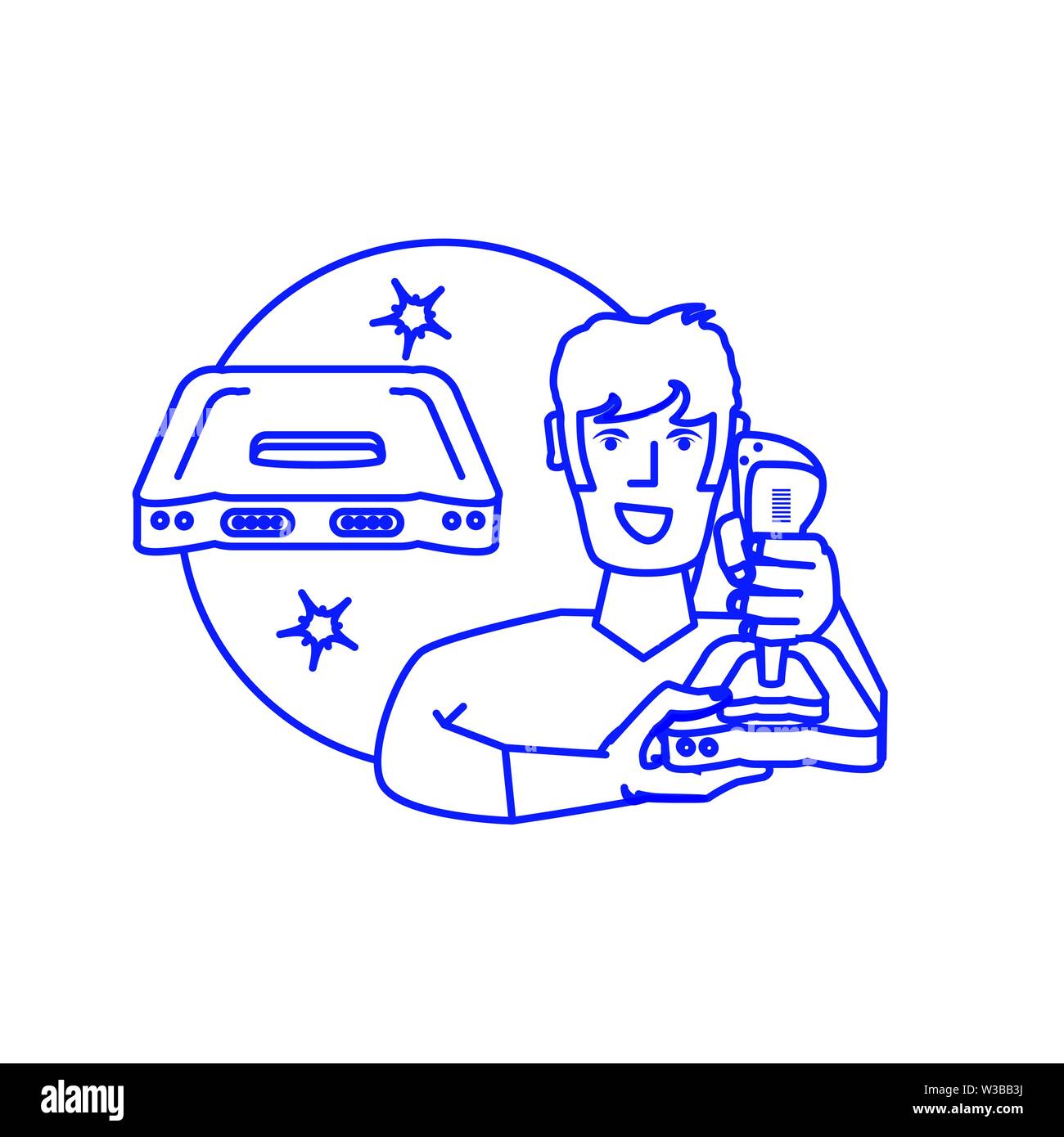 young boy using video game joystick control vector illustration design ...