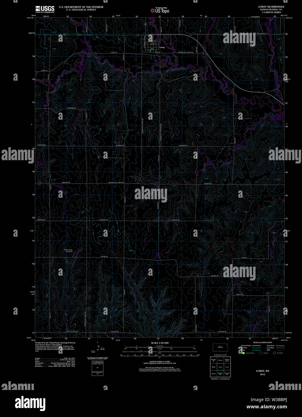 USGS TOPO Map Kansas KS Luray 20120924 TM Inverted Restoration Stock