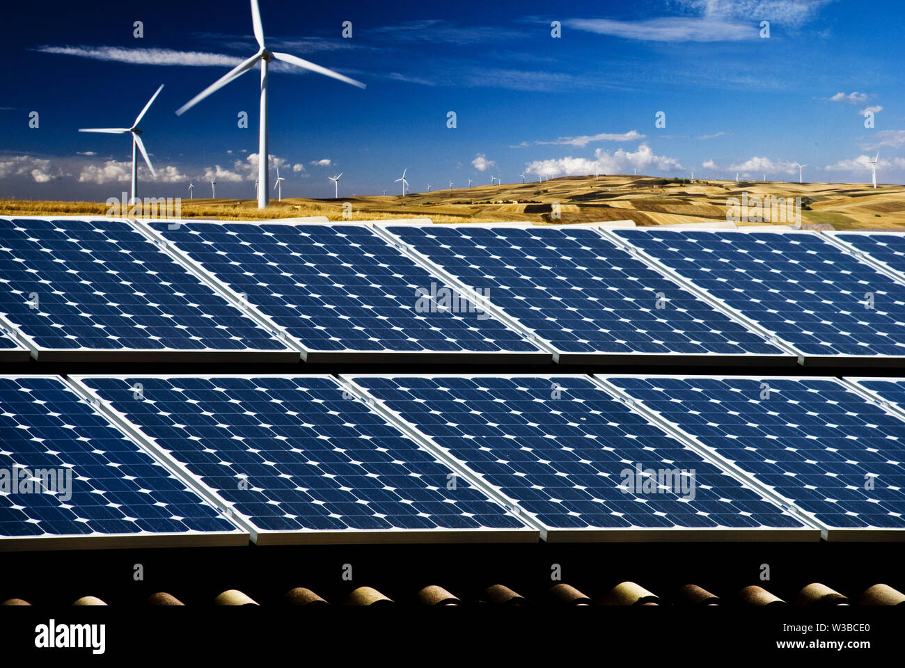 Solar panels wind turbine roof hi-res stock photography and images - Alamy