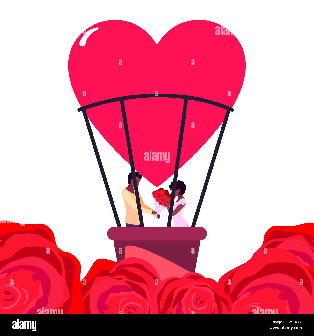 couple romance travel hot air balloon vector illustration Stock Vector ...