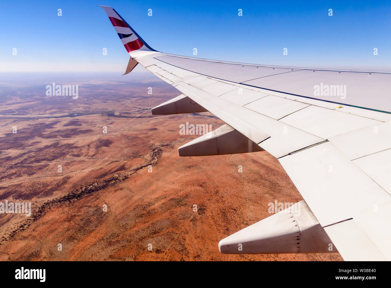 British Airways Boeing 737-800 flying over the Kalahari Desert, Namibia/Botswana Stock Photo