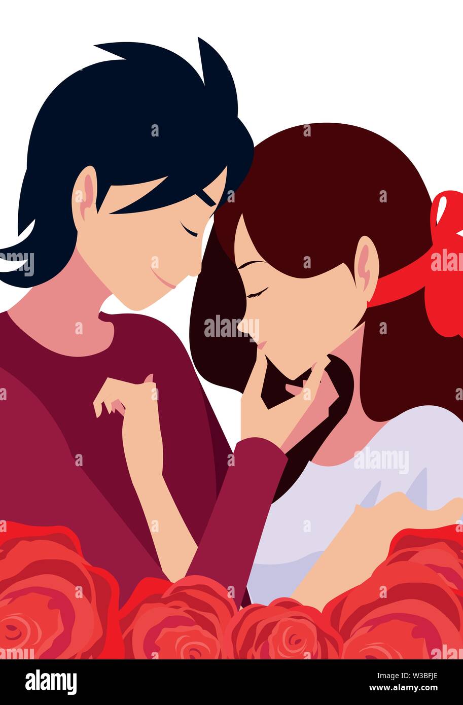 romantic couple hugging flowers roses vector illustration Stock Vector ...