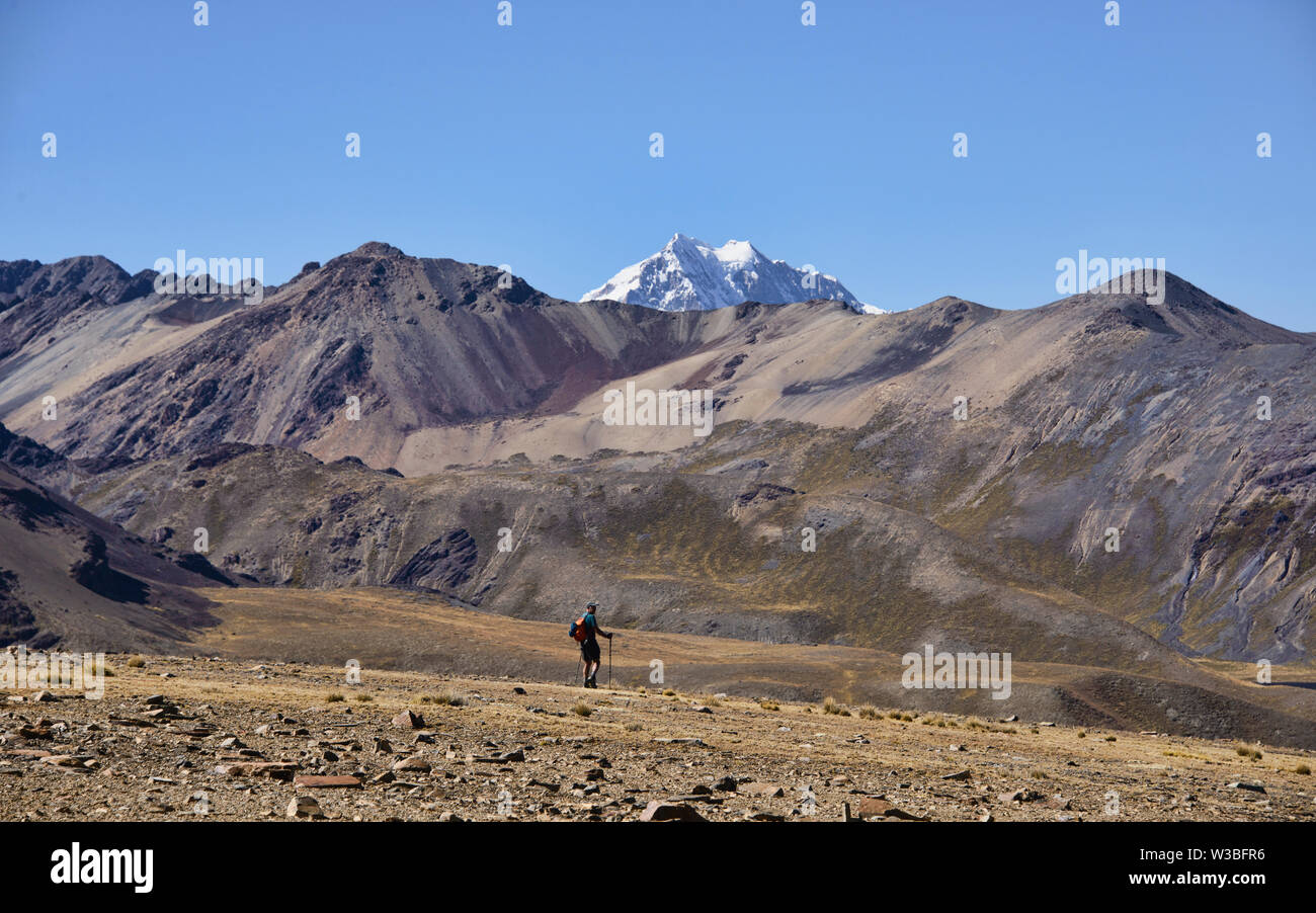 Looking out at Huayna Potosi on the Cordillera Real Traverse, Bolivia Stock Photo