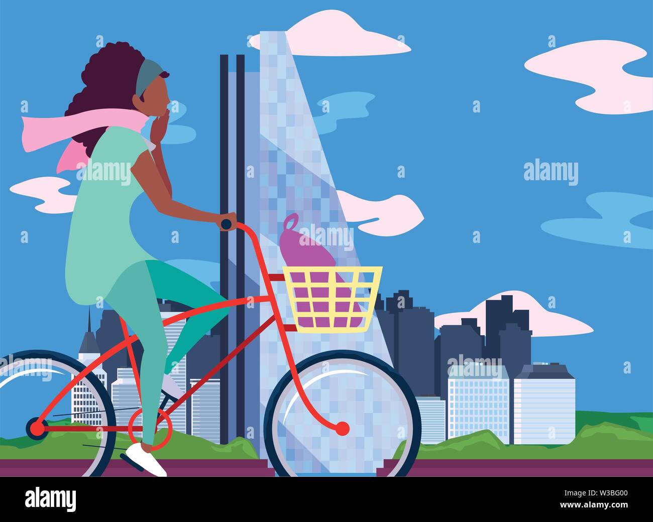 woman riding bicycle activity city street urban cityscape vector ...