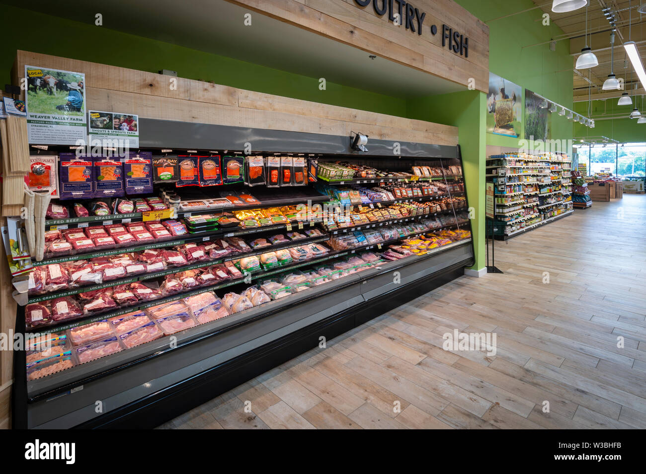 Meat Section Of American Food Grocery Store Stock Photo