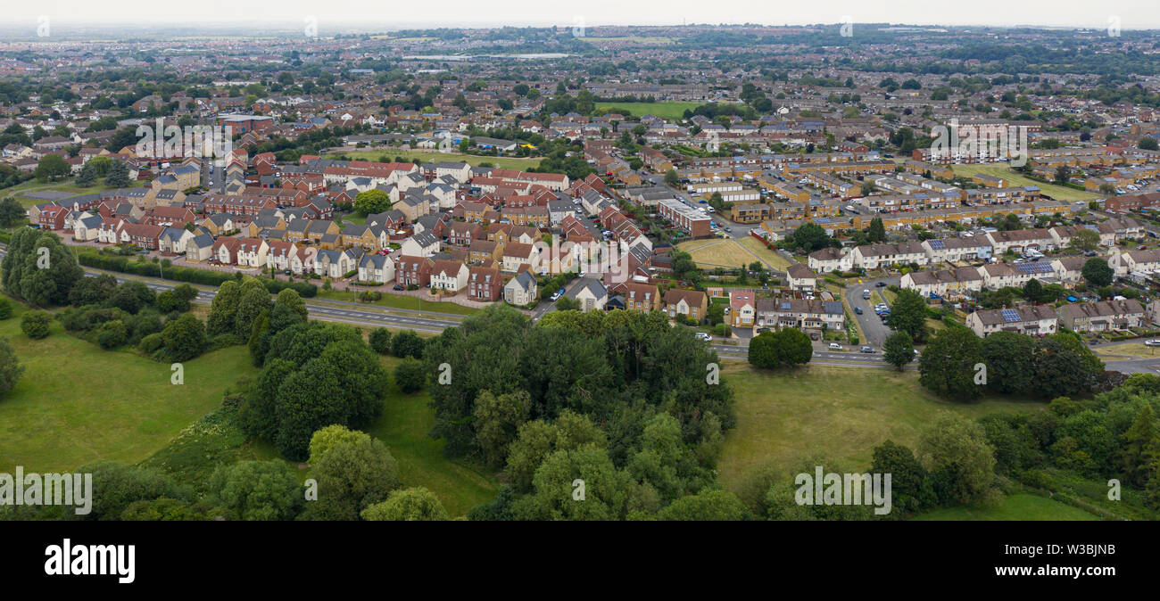 SWINDON UK - JULY 14, 2019: Aerial view of Moredon in Swindon Stock Photo