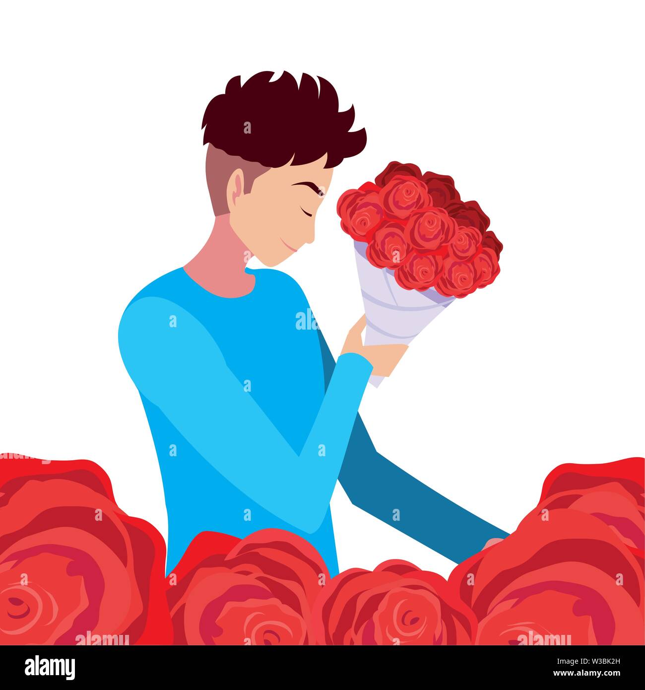 romantic man with bouquet flowers vector illustration Stock Vector ...