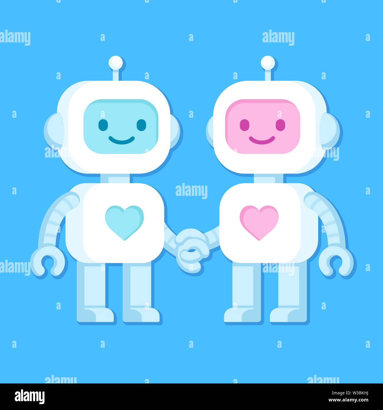 Cute cartoon robots in love. Robot couple, male and female, with heart  symbol. Vector clip art illustration Stock Vector Image & Art - Alamy