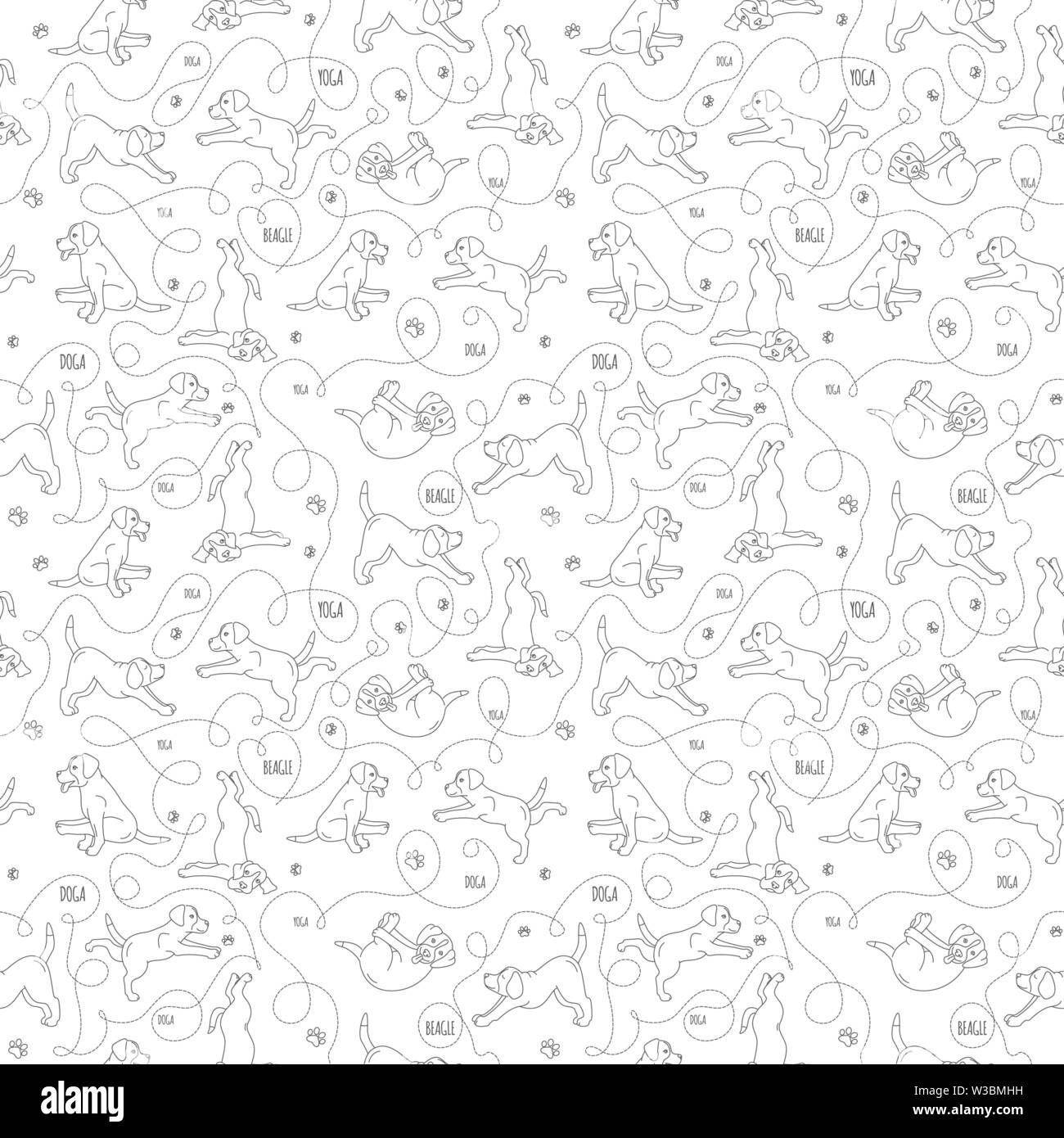 Yoga dogs poses and exercises. Beagle seamless pattern. Vector ...