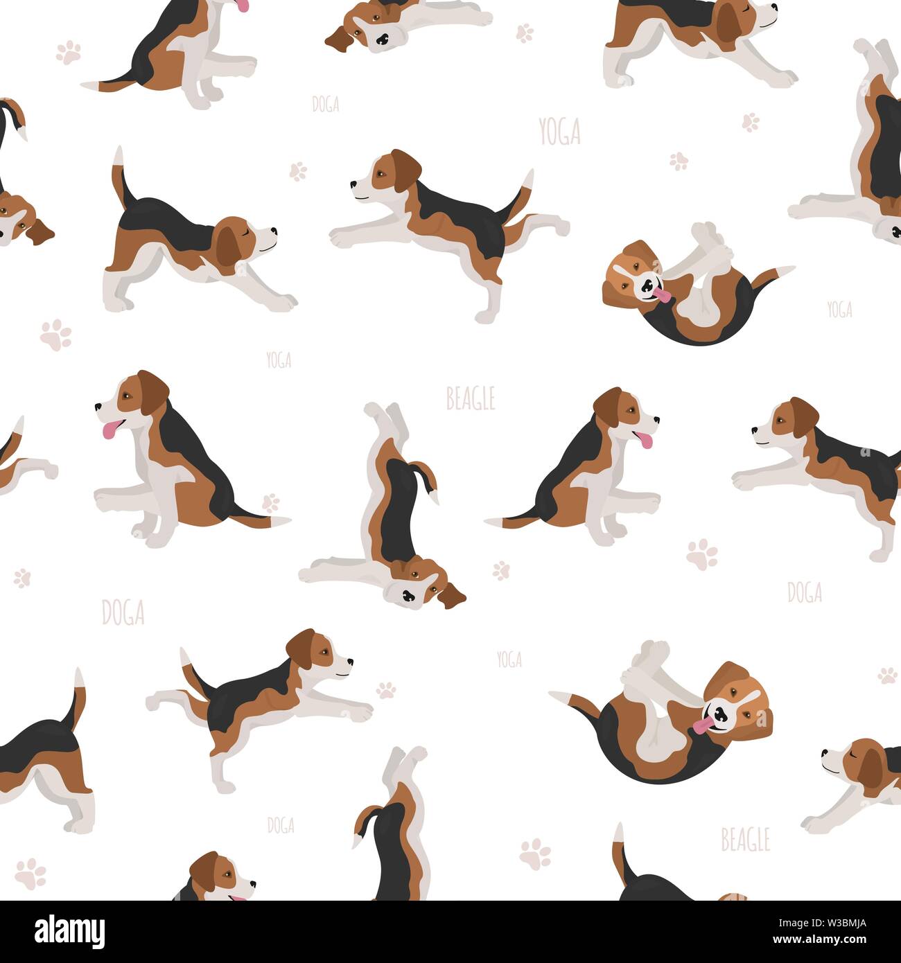 Yoga dogs poses and exercises. Beagle seamless pattern. Vector ...