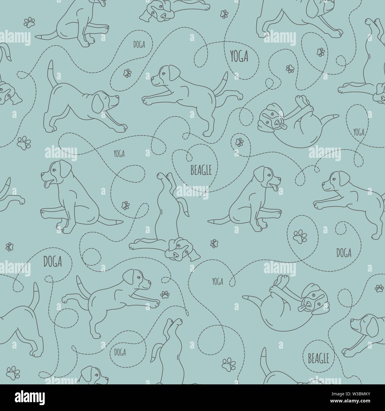 Yoga dogs poses and exercises. Beagle seamless pattern. Vector ...