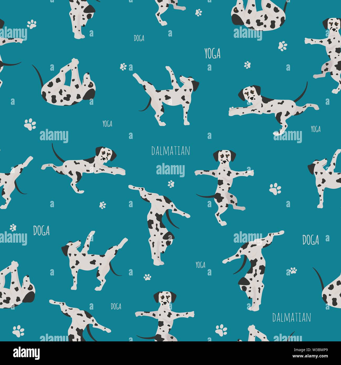 Yoga dogs poses and exercises. Dalmatian seamless pattern. Vector ...