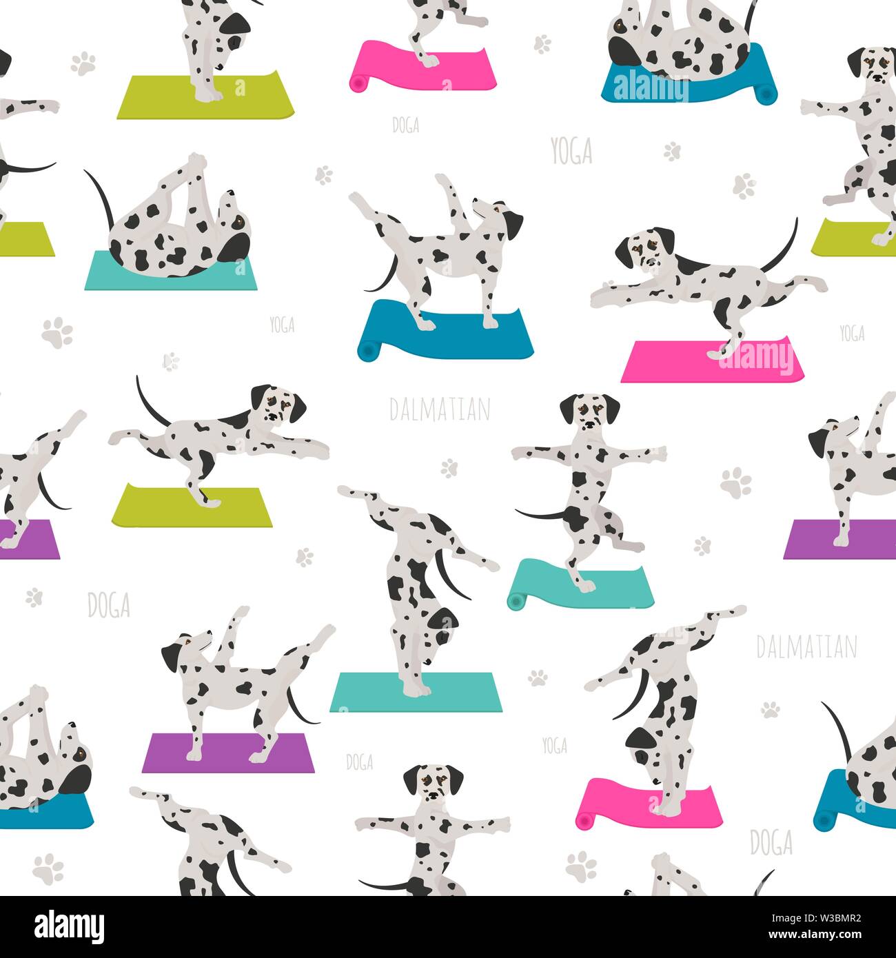 Yoga dogs poses and exercises. Dalmatian seamless pattern. Vector ...