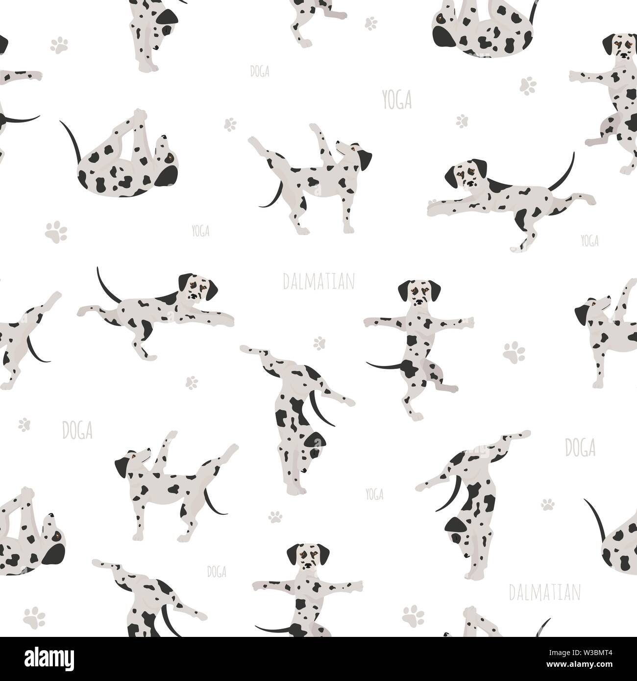 Yoga dogs poses and exercises. Dalmatian seamless pattern. Vector ...