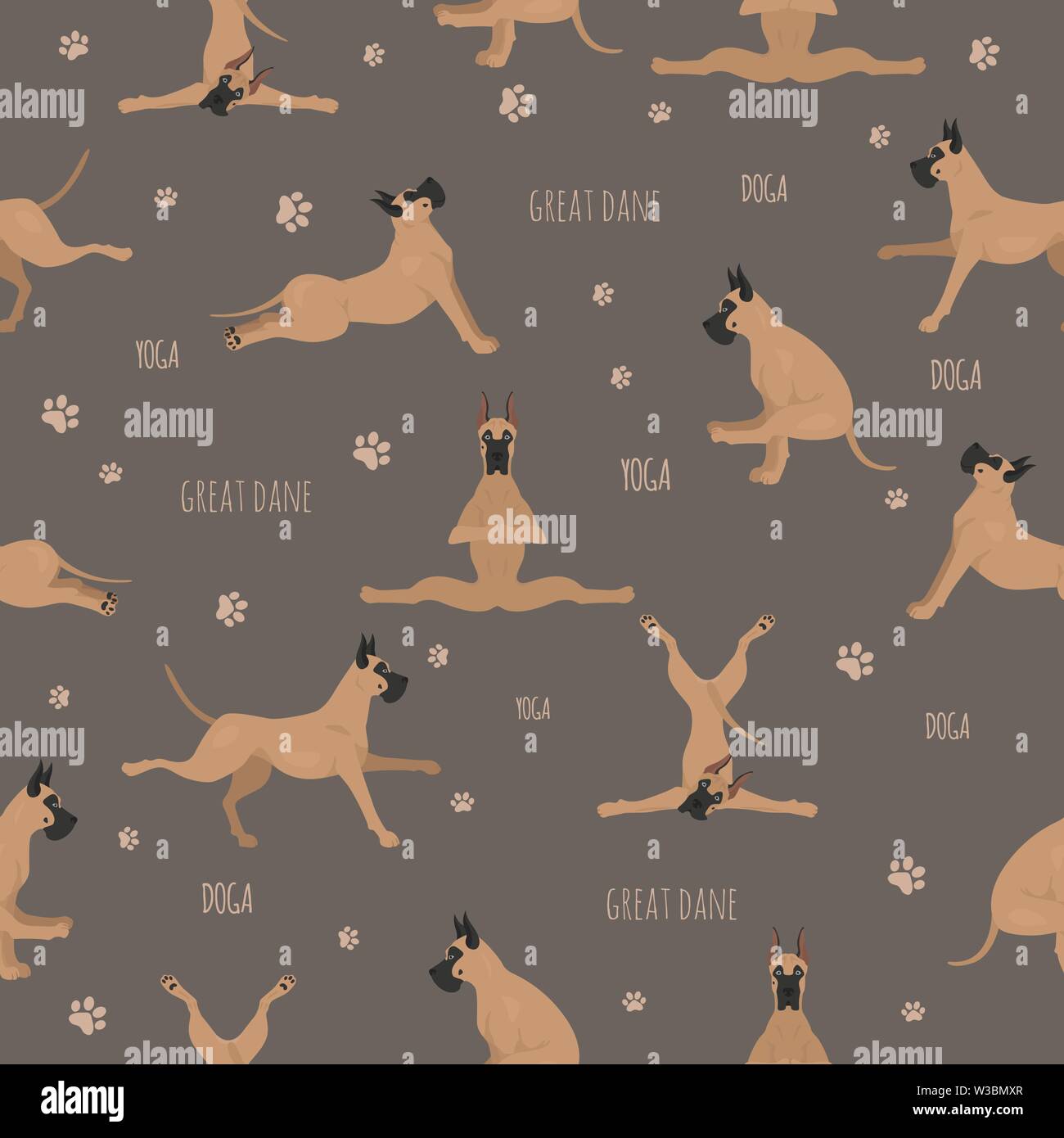 Yoga dogs poses and exercises. Great dane seamless pattern. Vector ...