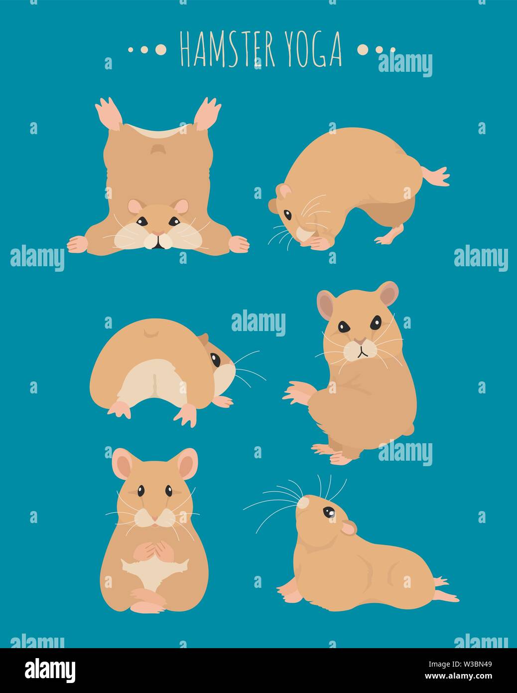 Hamsters yoga poses and exercises. Cute cartoon clipart set. Vector ...