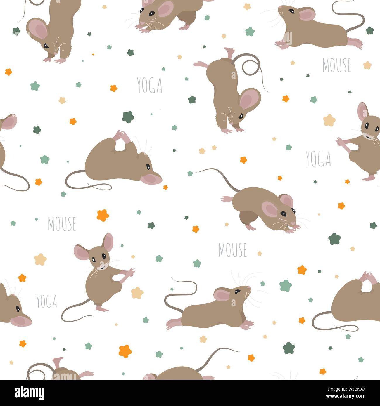 Mouse yoga poses and exercises. Cute cartoon clipart set. Vector illustration Stock Vector