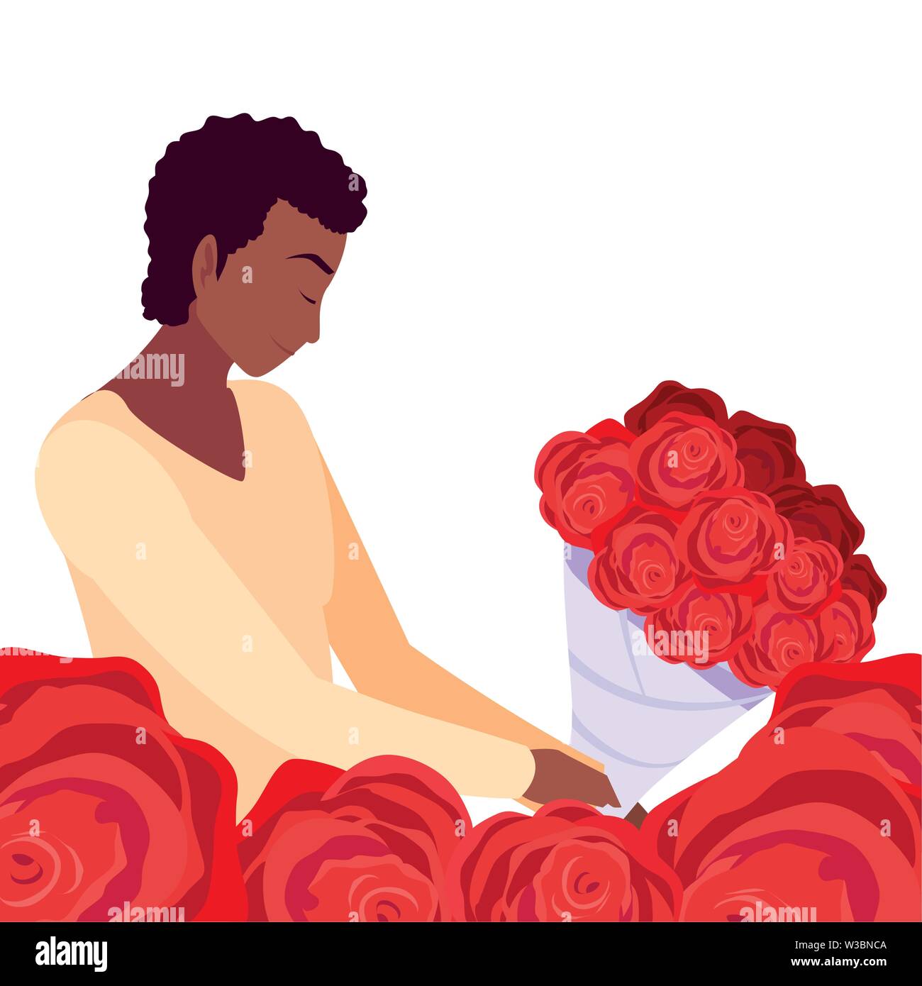 romantic man with bouquet flowers vector illustration Stock Vector ...