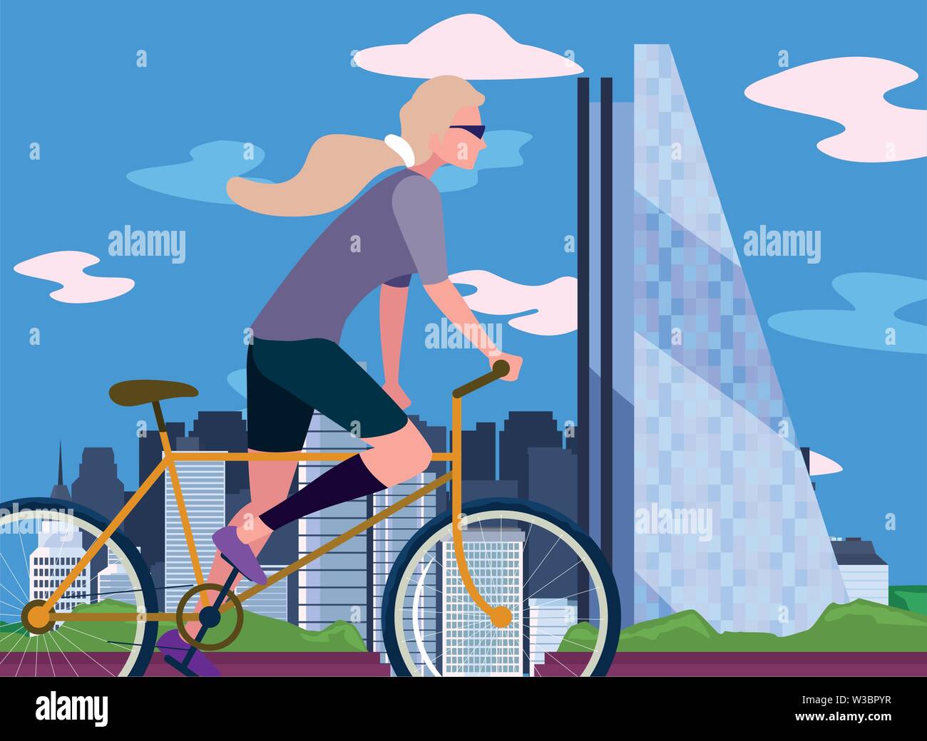 woman riding bicycle activity city street urban cityscape vector ...