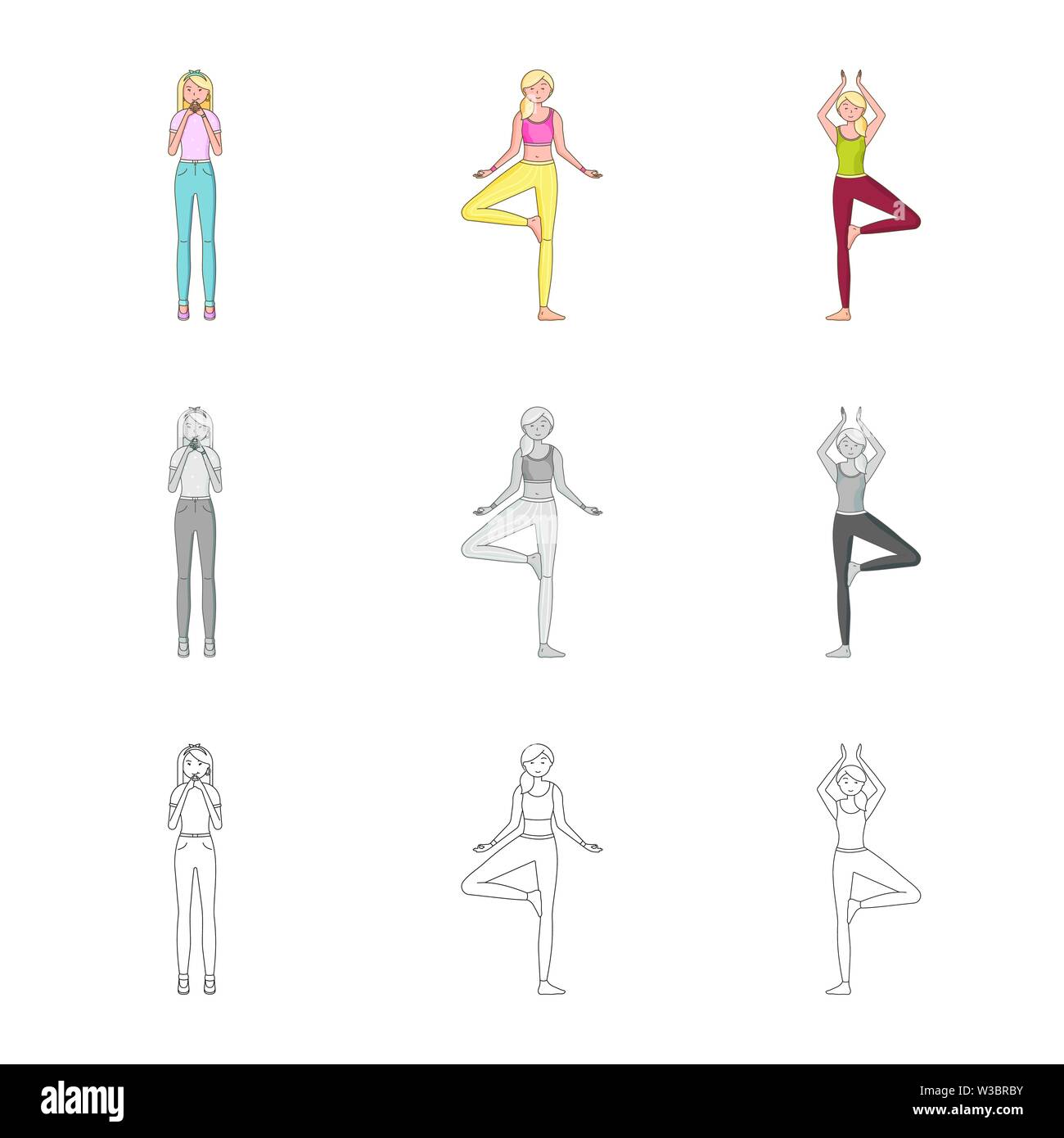 Vector design of posture and mood icon. Collection of posture and female stock symbol for web. Stock Vector