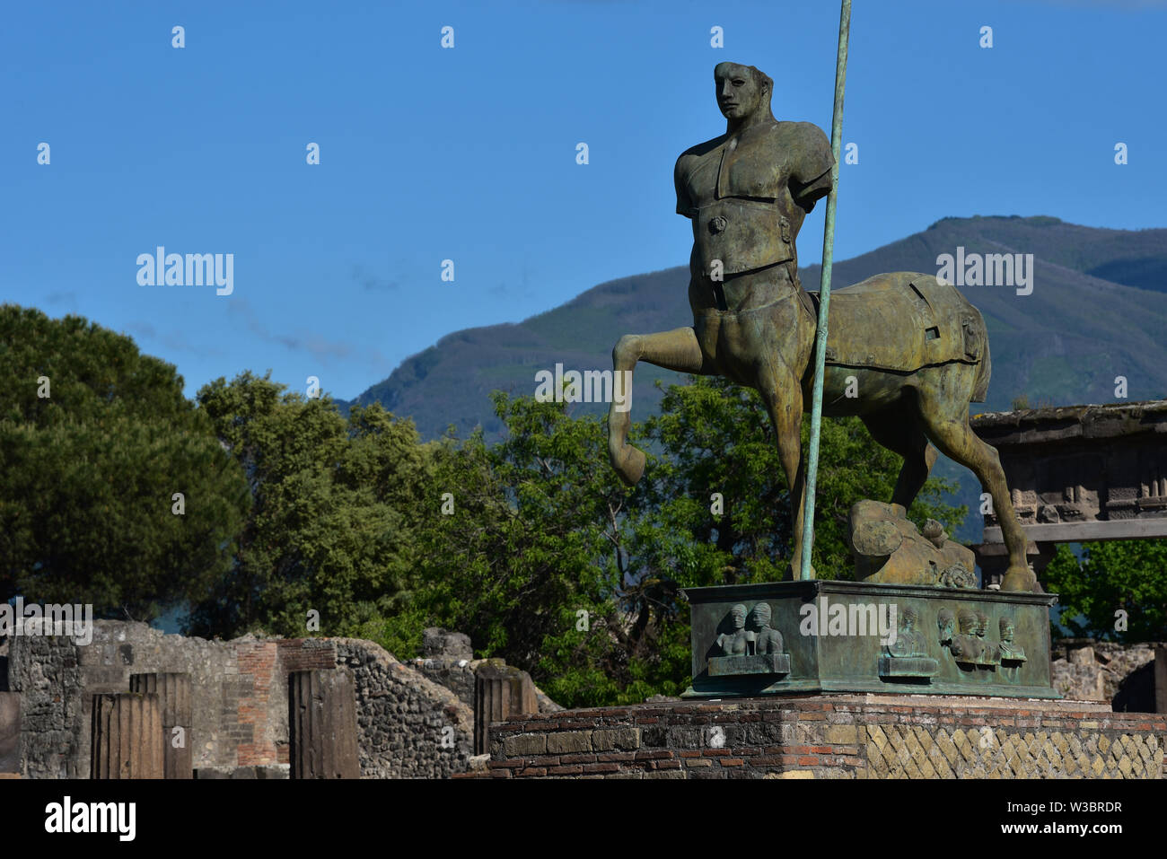 Bronze art sculpture 'Centauro' by Polish artist Igor Mitorja in the Forum, Pompeii, Italy, Europe. Stock Photo