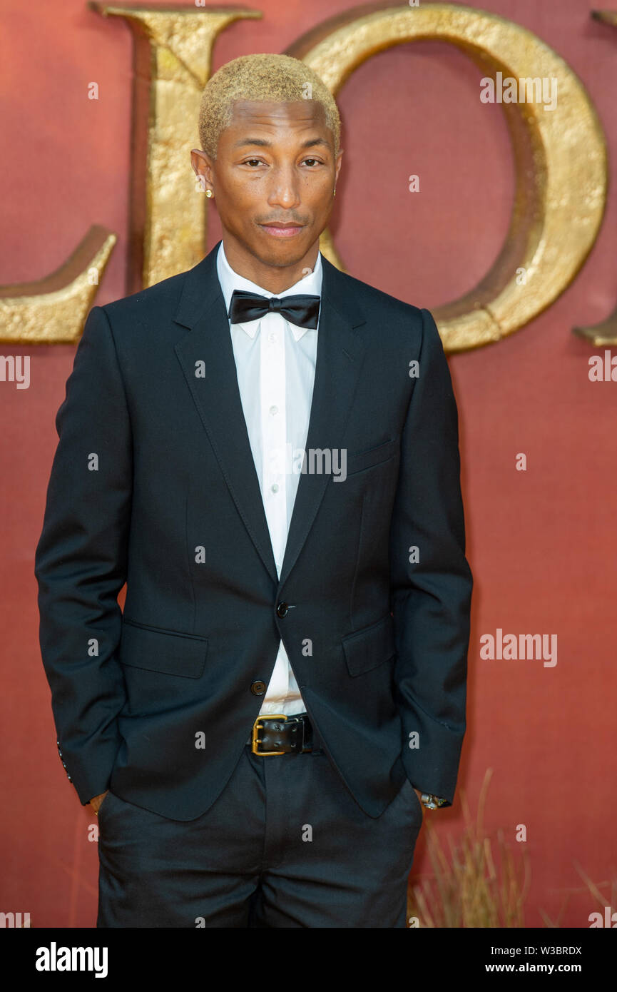 London, UK. 14th July, 2019. Pharrell Williams attends the 'The Lion King' European Premiere held at Leicester Square. Credit: Peter Manning/Alamy Live News Stock Photo