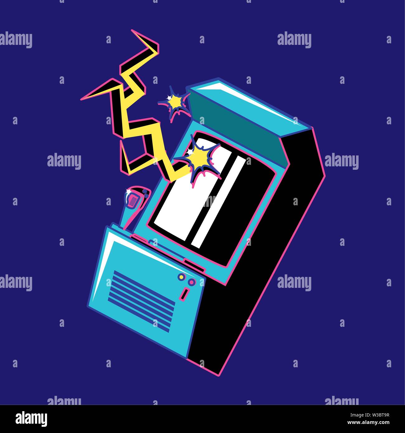 retro video game machine with energy ray vector illustration design ...