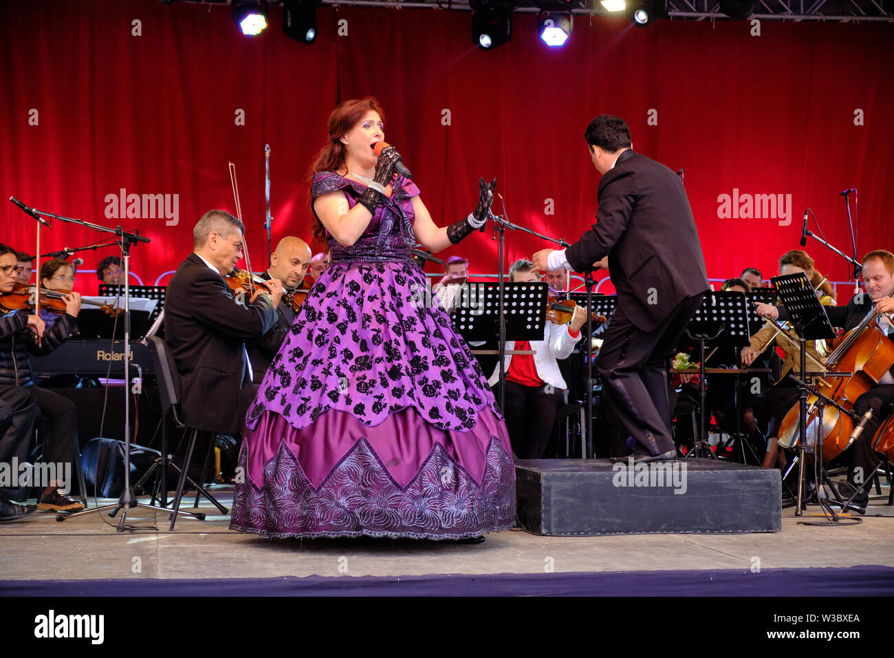 Brasov, Romania -July 13, 2019: Soprano Nicoleta CHIRILA singing during Fascinatia Operei Free concert put on by the Brasov Opera Stock Photo