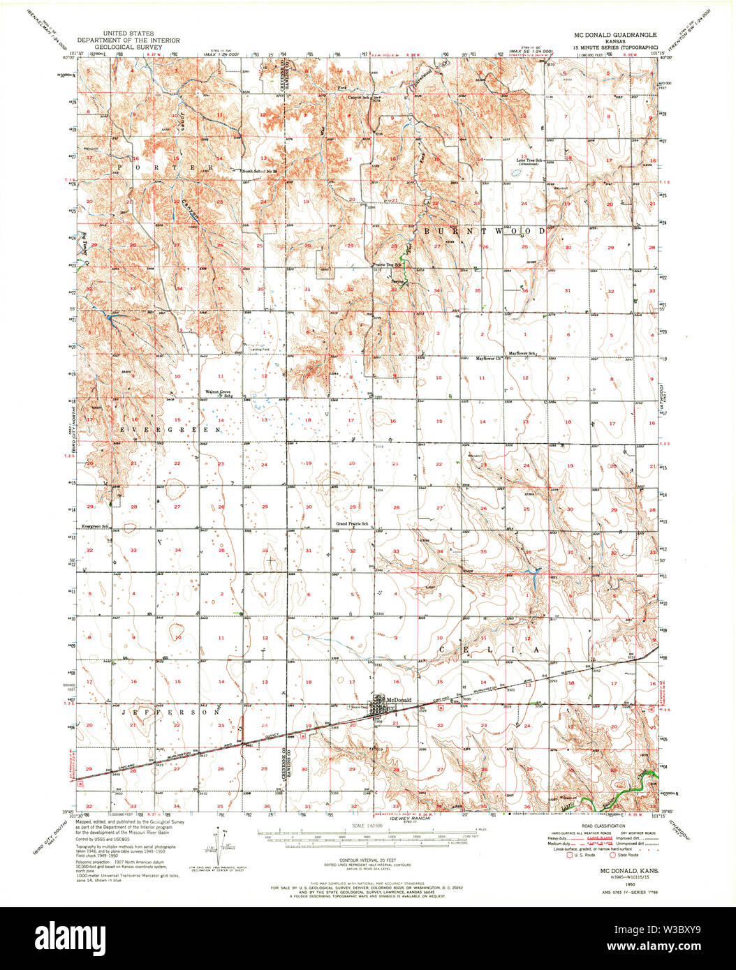 USGS TOPO Map Kansas KS Mc Donald 801888 1950 62500 Restoration Stock ...