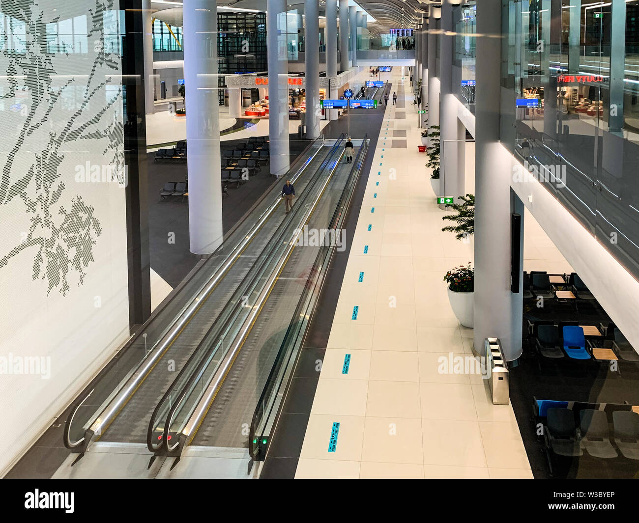 Interior design of the New Airport (IST) that freshly opened and replaces Ataturk International Airport. Istanbul/ Turkey - April 2019. Stock Photo