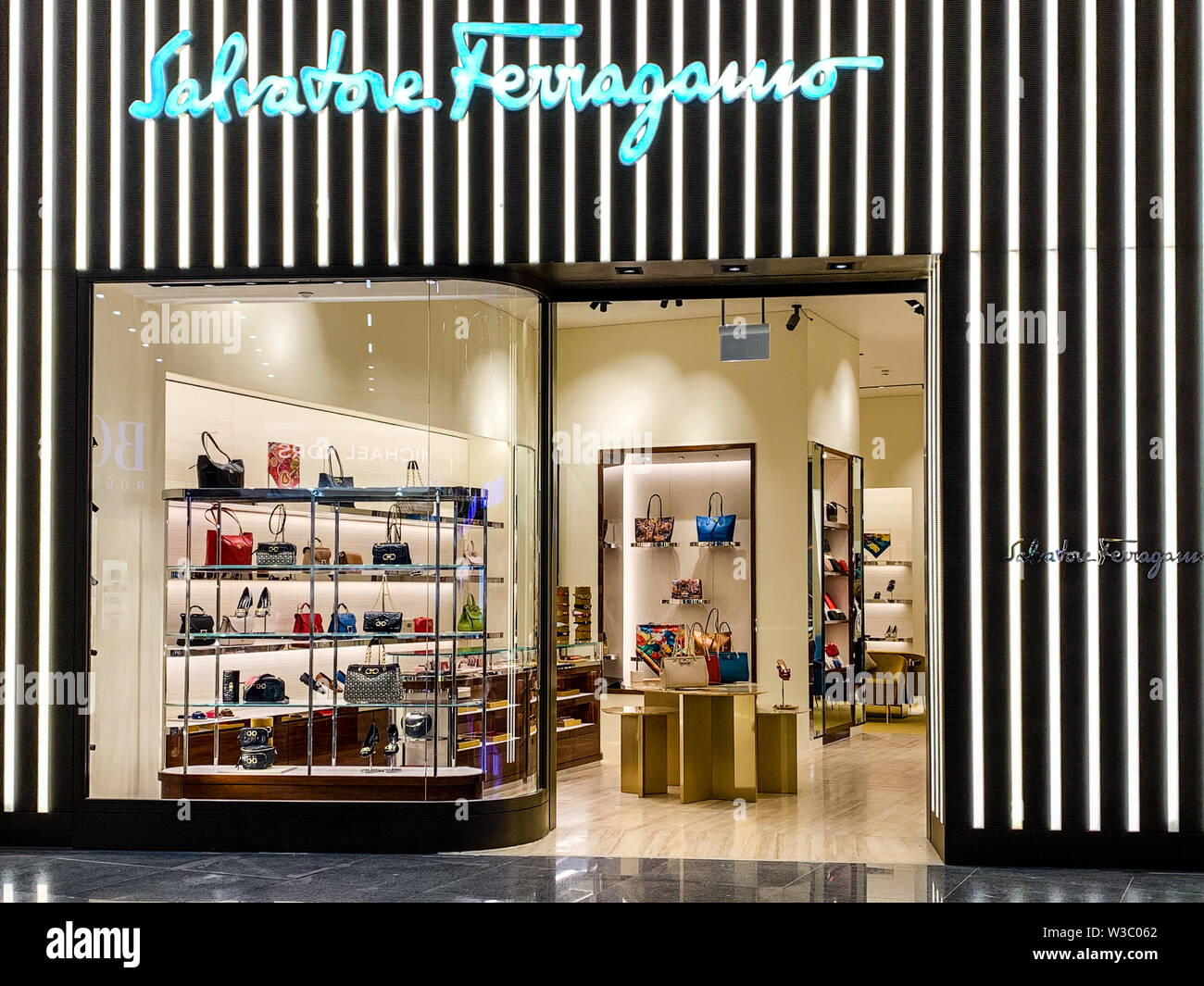 Italian Salvatore Ferragamo shop front, selling luxurious items. It is a famous Italian high end retailer, especially for shoes. Istanbul/ Turkey - Ap Stock Photo