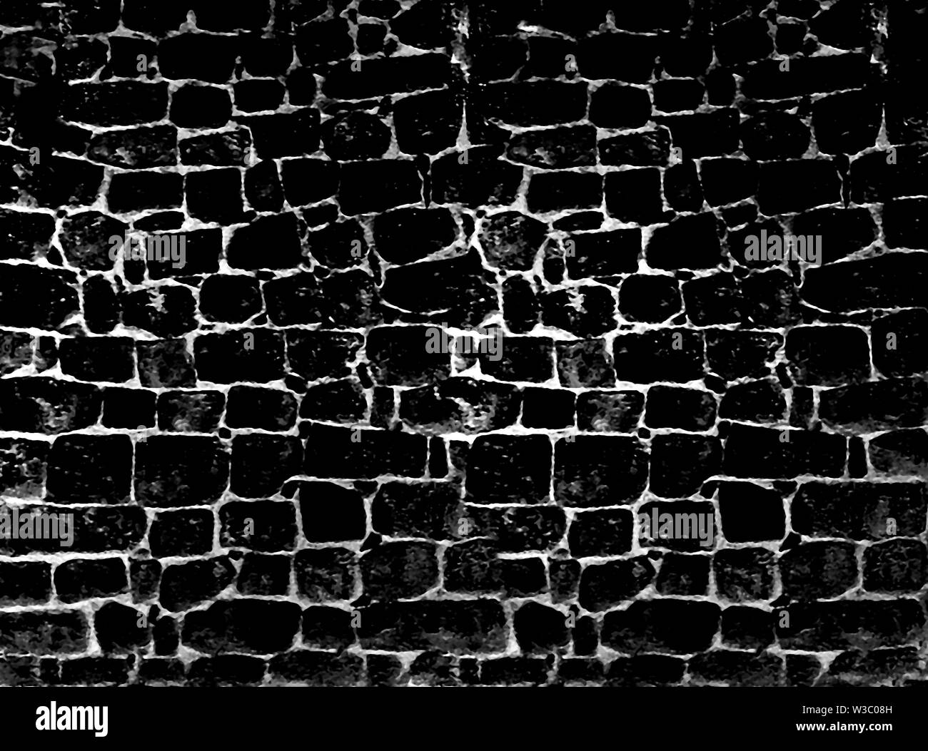 Black and white graphic stone patterned wall background Stock Photo