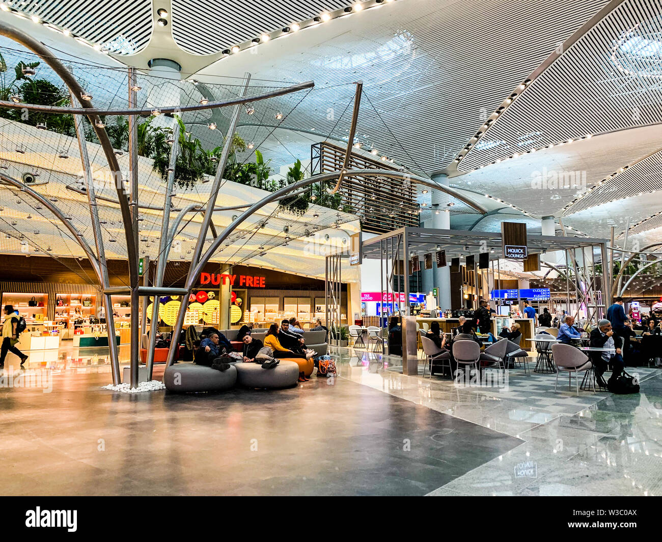 Interior design of the New Airport (IST) that freshly opened and replaces Ataturk International Airport. Istanbul/ Turkey - April 2019. Stock Photo