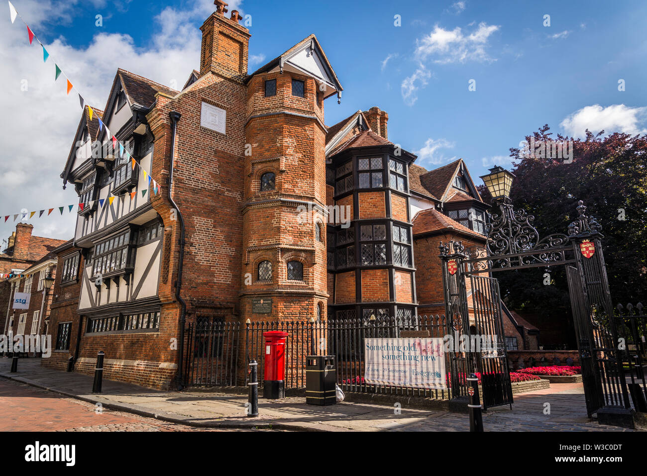 Eastgate House, a Grade I listed Elizabethan townhouse notable for its association with author Charles Dickens, now it is a Dickens Museum, Rochester, Stock Photo