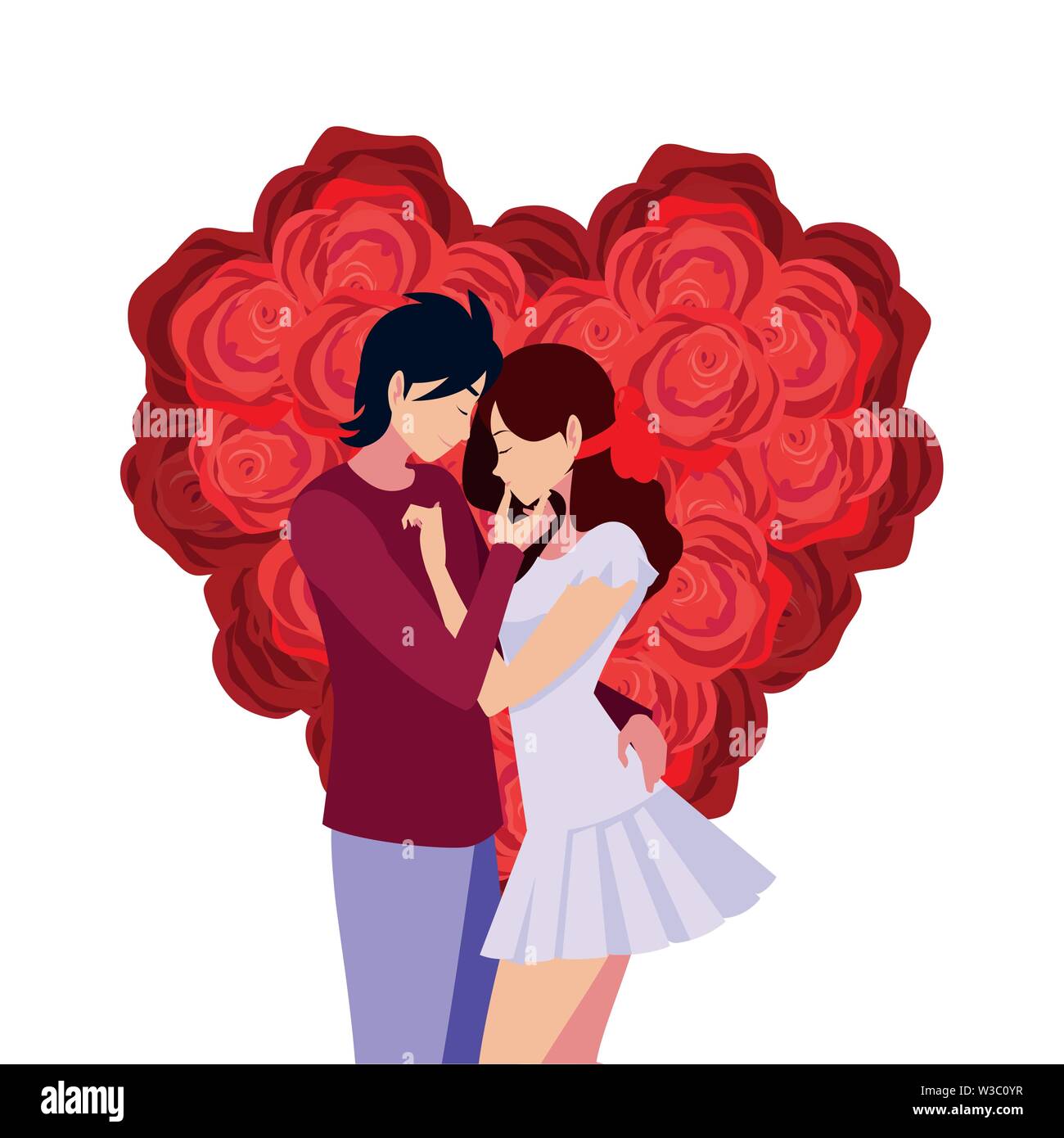 couple romantic flowers shape heart love vector illustration Stock ...