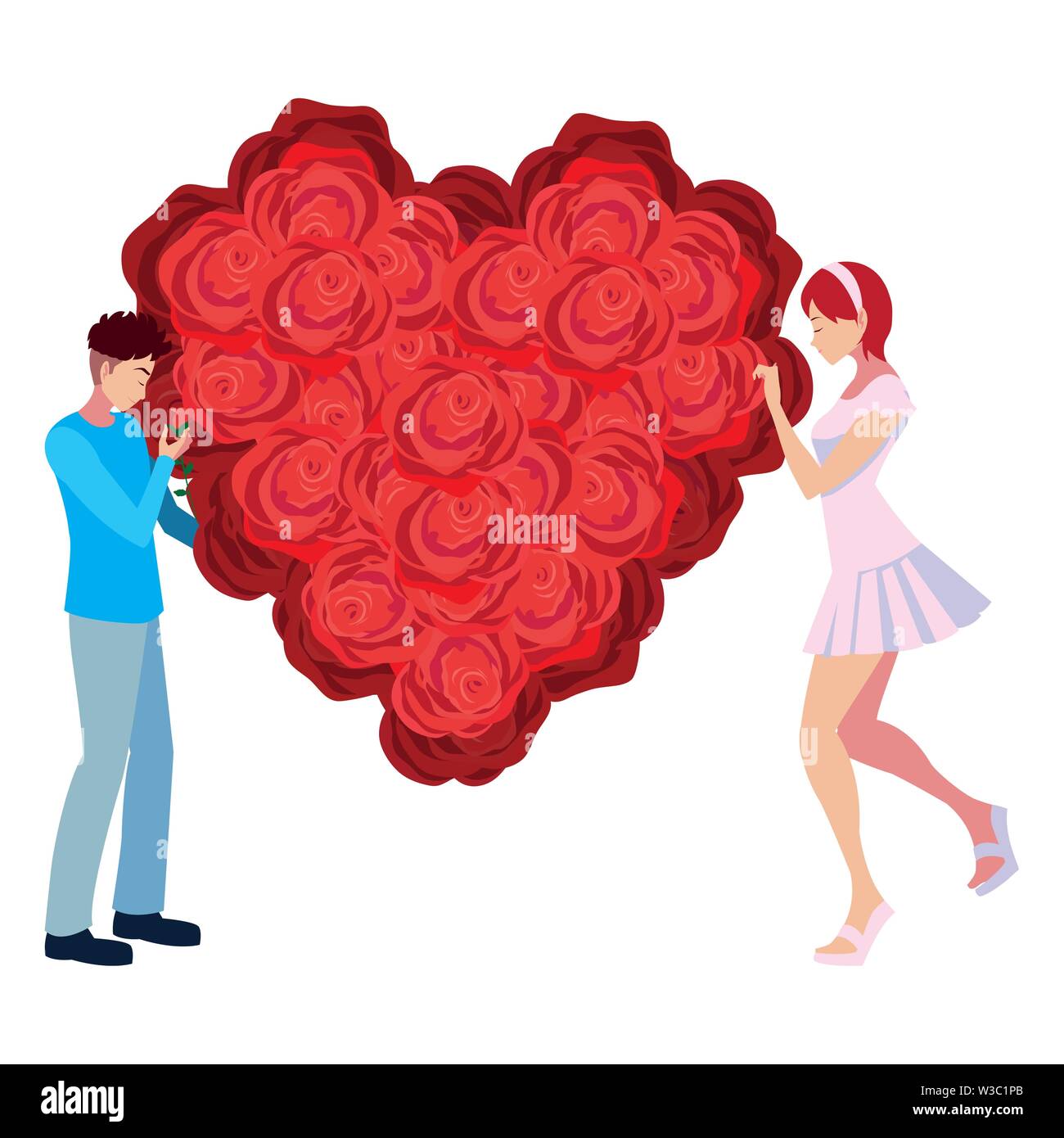 couple romantic flowers shape heart love vector illustration Stock ...