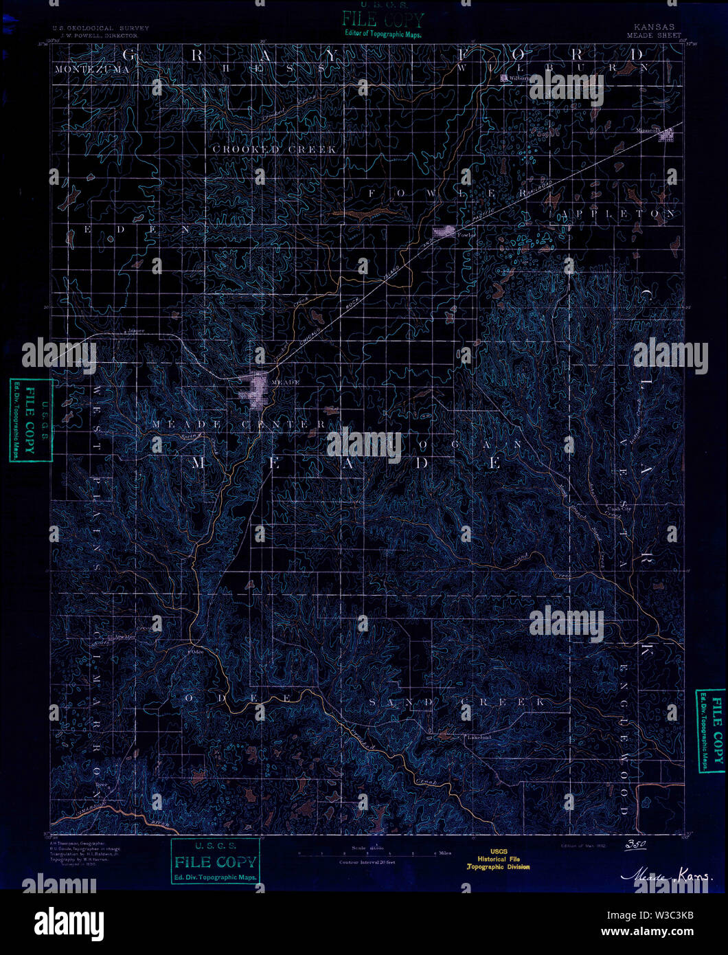 USGS TOPO Map Kansas KS Meade 122608 1892 125000 Inverted Restoration
